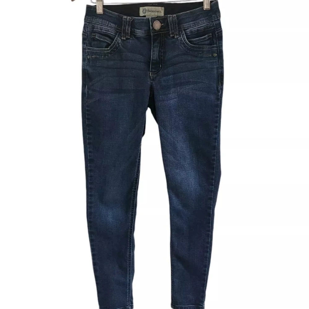 Democracy AB Technology Jeans Womens Size 2 Denim Stretch Tapered Blue Dark Wash - Picture 1 of 5